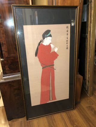 Antique Framed Chinese Painting Of A Man In Red 3