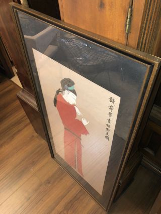 Antique Framed Chinese Painting Of A Man In Red 4