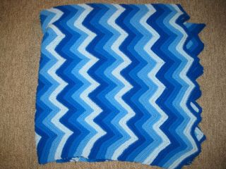 Hand Knitted Vintage Afghan - Shades Of Blue