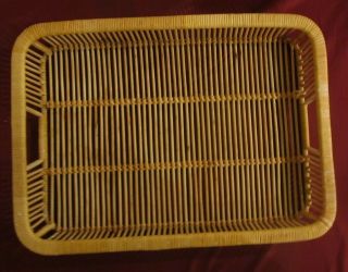 Vintage Serving Tray W/handles Bamboo Woven Wicker Tiki Bar Boho 19.  5 X 14