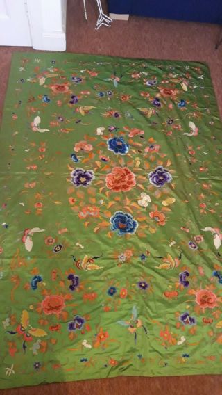 Antique Straits Chinese Peranakan Nonya Embroidered Silk Panel