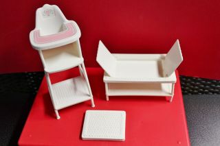 Mattel Barbie Doll Fau Wicker Furniture White High Chair Coffee Table 1983