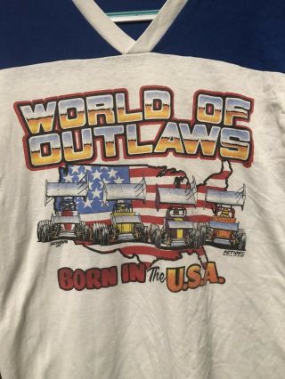 Vintage 1985 Born In The Usa World Of Outlaws Sprint Car Tee 2 Sided - M - Rare