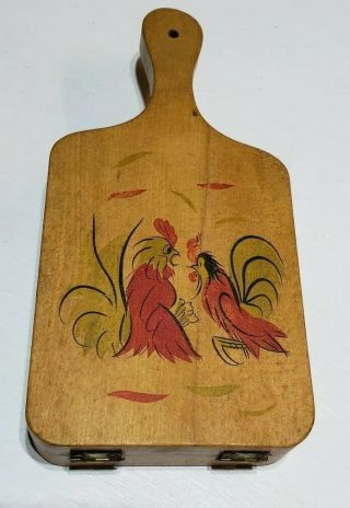Vintage Wood Wooden Hamburger Press / Wall Hanging - Fighting Rooster Design