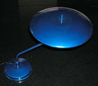 Vintage Blue Metallic Mid Century Atomic Flying Saucer Desk Lamp " Art Speciality