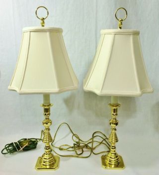 Vtg Pair Baldwin Beehive Brass Candlestick Lamp Finial & Signed Shade