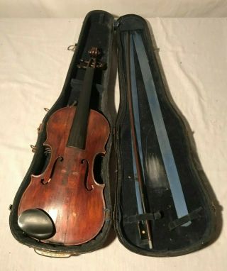 Vintage Antique Unmarked Violin W/ Glasser Bow And Case