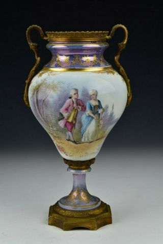 19th Century French Sevres Porcelain Urn Vase Courting Scene Signed P.  Roche