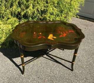 Maitland Smith Tray Coffee Table W/ Hand Painted Asian Theme