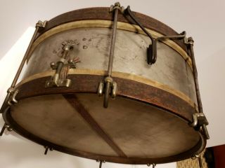Antique 19th C.  Snare Drum W/ Ornate Hand Painted Celtic Wood Hoops & Gut Snares
