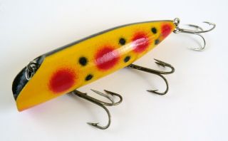 South Bend Bass Oreno No Eyes Vintage Wood Fishing Lure,  Repaint Yellow W/spots