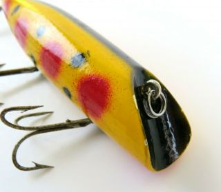 South Bend Bass Oreno No Eyes Vintage Wood Fishing Lure,  Repaint Yellow w/Spots 3