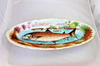 Antique Fish Platter 19th C.  Hand Painted Porcelain Serving Dish Limoges