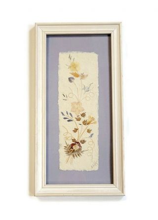 Vintage Interia 1997 Pressed Dried Flower Framed Wall Art Rectangle 13.  5 X 7 In