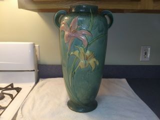Antique Roseville Pottery Zephyr Lily Green Floor Vase