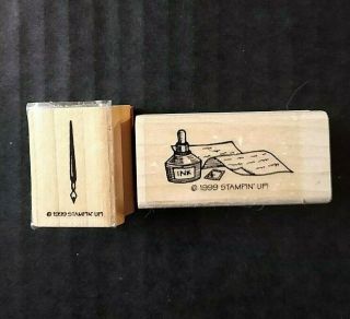 Stampin Up Rubber Stamps Inkwell Fountain Pen Nib Writing Note Desk Vintage 1999