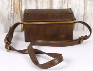 Vintage Brown Leather Camera Bag Hard Case With Handle & Shoulder Strap “110”