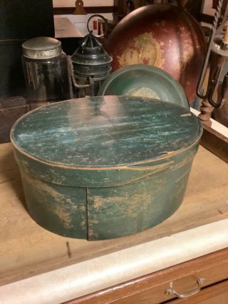 Early Large Bentwood Oval Wood Pantry Box Period Green Paint