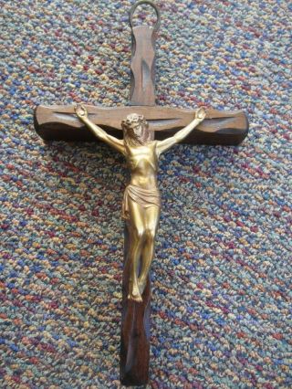 Vintage Jesus Christ Wall Cross Crucifix 12 " X 7 " Wood And Cast Metal