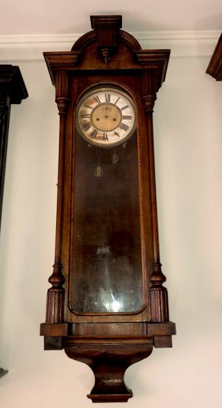 2 Weight Antique Vienna Regulator Wall Clock For Parts/repair
