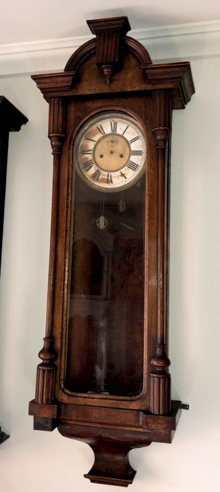 2 Weight Antique Vienna Regulator Wall Clock For Parts/Repair 2