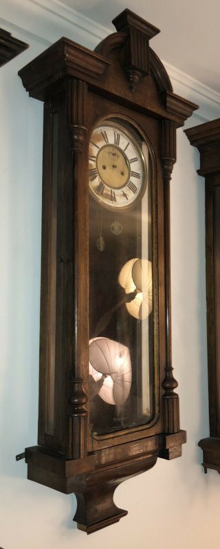 2 Weight Antique Vienna Regulator Wall Clock For Parts/Repair 4