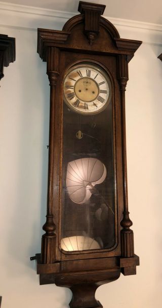 2 Weight Antique Vienna Regulator Wall Clock For Parts/Repair 5