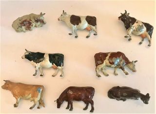 8 Vintage Britains Farm Cow And Bulls 3 " By 3 "