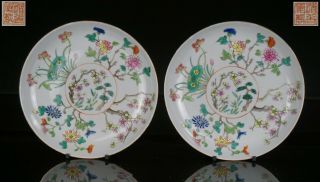 Pair Antique Chinese Famille Rose Porcelain Flower Plate Daoguang Mark C1820 - 50