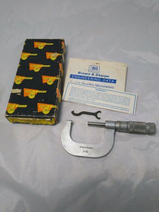 Vintage Brown & Sharpe 1 - 2 Micrometer An Box With Instructions