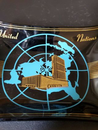 United Nations Glass Ashtray Mid Century Modern Dish Tinted Glass Vintage 2