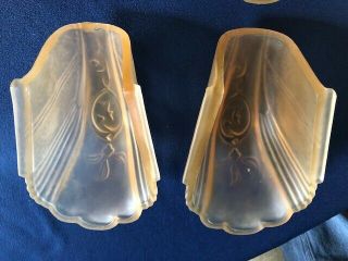 Set Of 4 Antique Art Deco Style Glass Slip Shade Light Lamp Shades 3