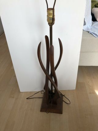 Vintage Mid Century Danish Modern Teak Sculptured Wood Table Lamp 1960 