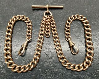 Antique Rolled Gold Graduated Curb Link Double Albert Pocket Watch Chain.