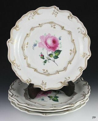 4 Lovely Antique Victorian Porcelain Plates Gilded Hand Painted Floral