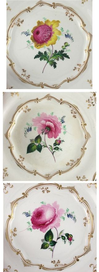 4 Lovely Antique Victorian Porcelain Plates Gilded Hand Painted Floral 3