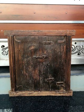 Ancient Wooden Hand Crafted Window Door Framed With Antique Iron Lock