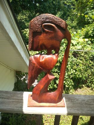 Vintage One Of A Kind Wooden Carved Sculpture Man And Woman Kissing 16 Inches