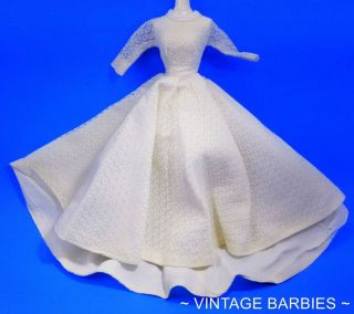 Barbie Doll Sized White Lace Wedding Gown / Dress Minty Vintage 1960 