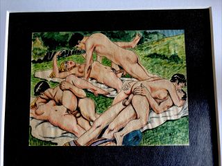 Antique Watercolor And Ink Erotic Painting,  Circa 1900 - 10 2