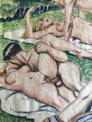Antique Watercolor And Ink Erotic Painting,  Circa 1900 - 10 6