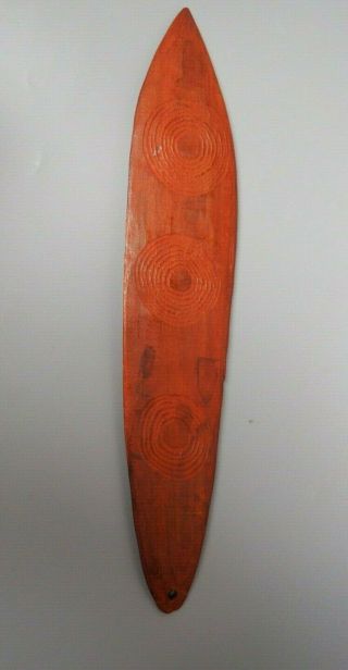 Good Small Australian Aboriginal Carved Wooden Bull Roarer With Carved Circles