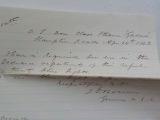 Civil War Letter 1862 Steamer Galena Hampton Roads Virginia Antique 1 VTG USA NR 2