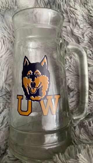 University Washington Huskies - 7 " Glass Beer Stein Mug - Fisher Peanuts Vintage