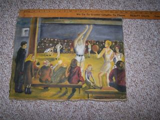 Antique Basketball Folk Art Painting 1930 