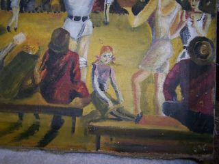 Antique Basketball Folk Art Painting 1930 ' s Small Town America 5