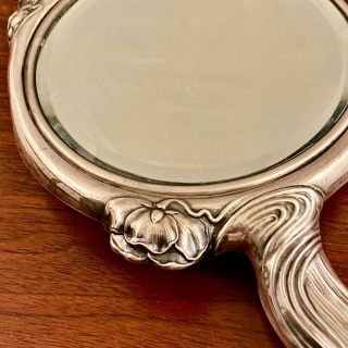 LARGE UNGER BROS ART NOUVEAU STERLING SILVER QUEEN OF THE FLOWERS HAND MIRROR 6