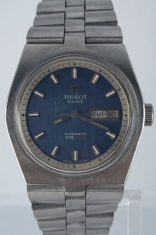 Tissot Swiss Automatic Pr 516 Gl Blue Dial Day Date Stainless Watch Stainless
