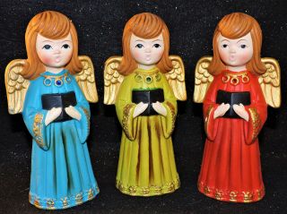3 Vintage Christmas Paper Mache Singing Choir Angels 1960s Ardco Japan Figurines