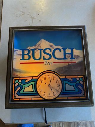 Vintage Busch Beer Light Sign Clock 14”x14” Bud Anheuser